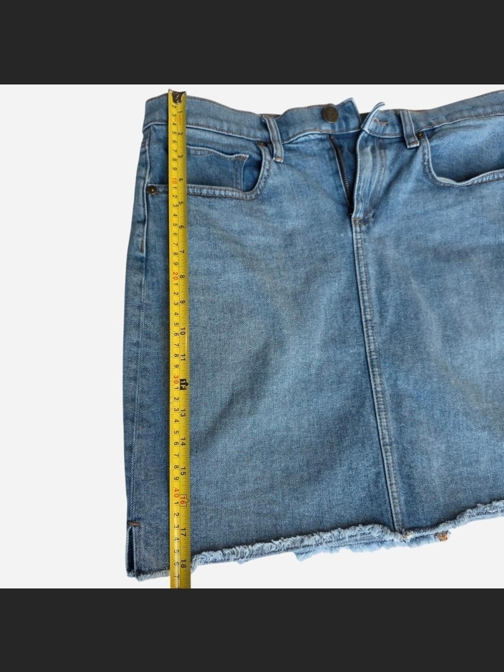 LOFT Denim Mini Skirt in Light Blue with Frayed Hem - Picture 3 of 6